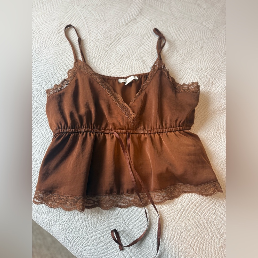 American Eagle Outfitters Brown Camisole with Lace Trim